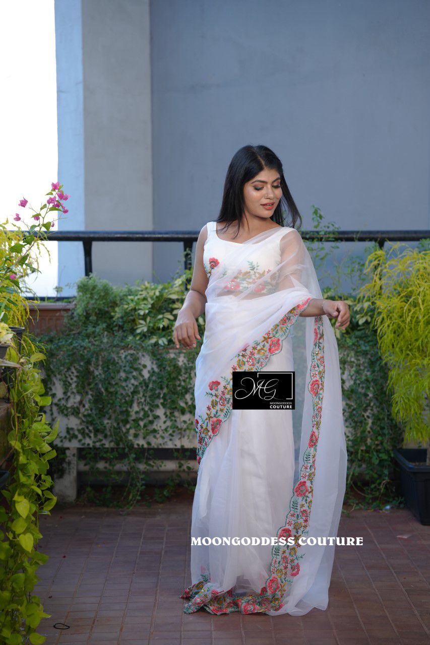  DF 180 Tanya Multi Embroidery Organza Saree Suppliers In India